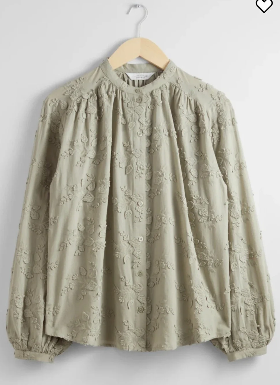 & Other Stories Sage Floral Applique Balloon-Sleeve Boho Blouse SIZE 10 - Picture 2 of 8